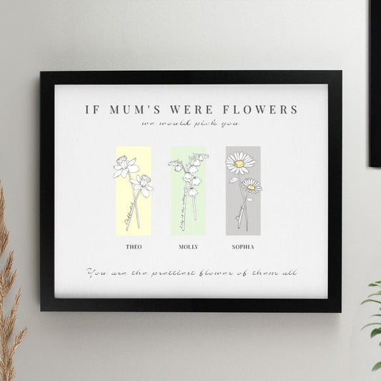 Personalised Birth Flower Family of 3 Black Framed Print