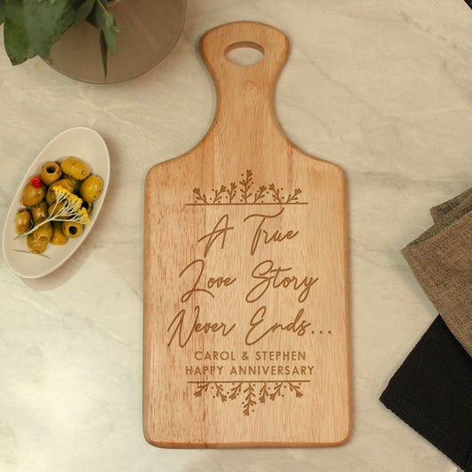 Personalised A True Love Story Wooden Paddle Chopping Board