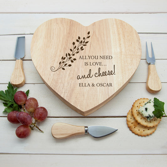 Personalised Love & Cheese Heart Shaped Cheese Board Set