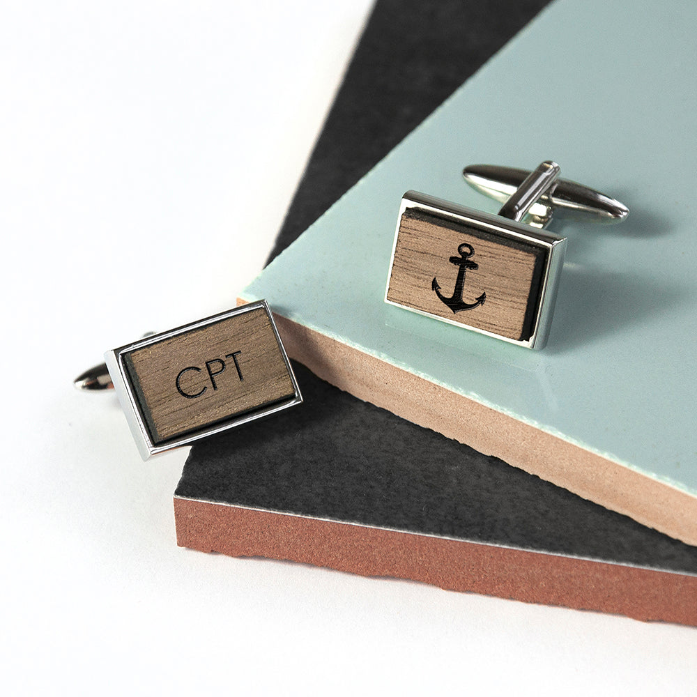 Personalised Anchor Design Wooden Cufflinks