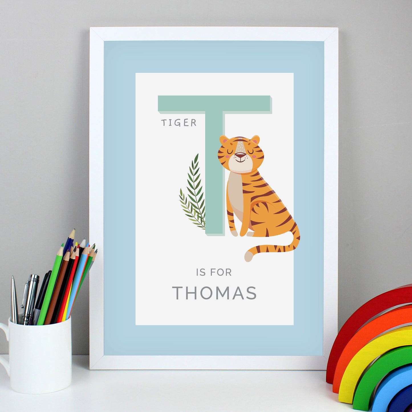 Personalised Animal Alphabet White Framed Print