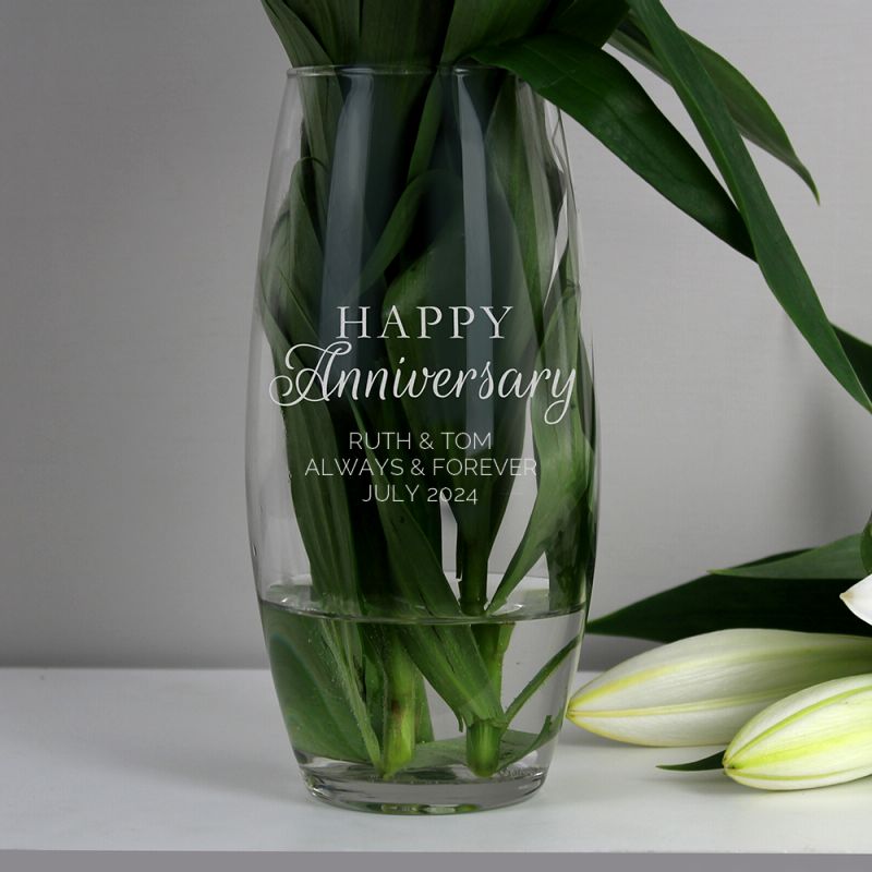 Personalised Happy Anniversary Glass Bullet Vase