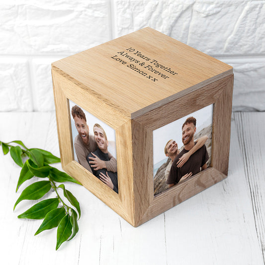 Personalised Oak Photo Frame Cube