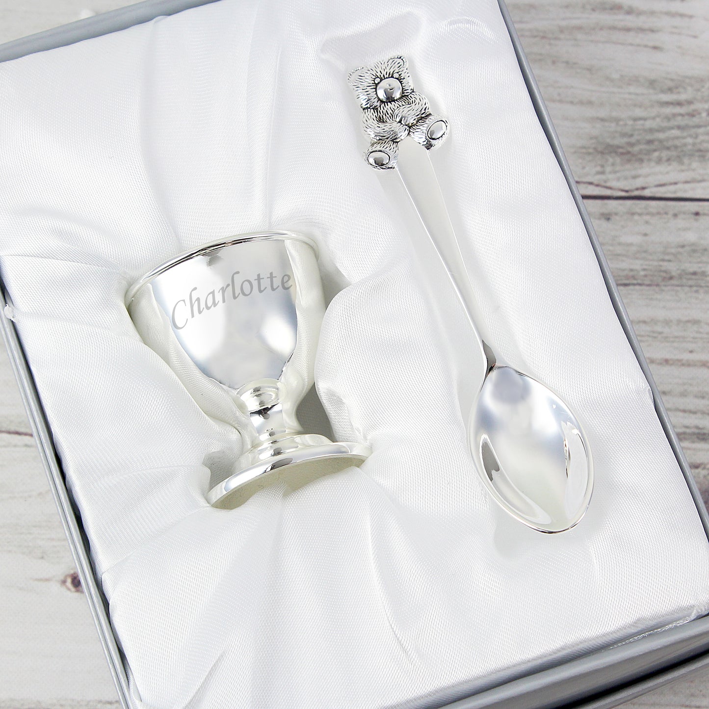 Personalised Silver Plated Egg Cup & Spoon Set