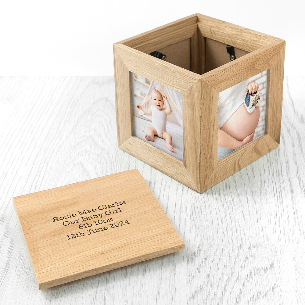 Personalised Oak Photo Frame Cube