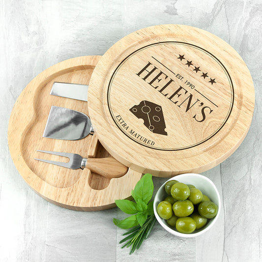 Personalised Extra Matured Cheese Board & Cheese Knives Set