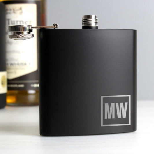 Personalised Black Stainless Steel Hip Flask