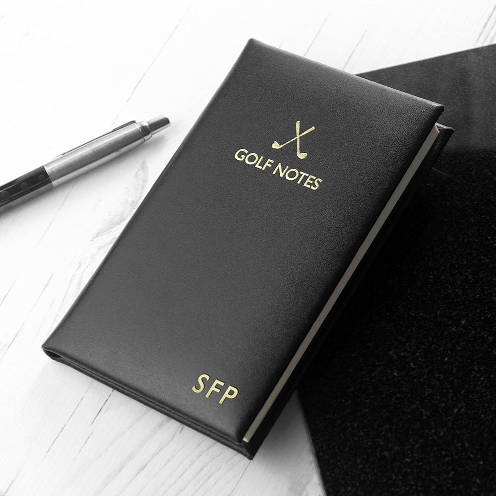 Personalised Black Leather Golf Notes Notebook