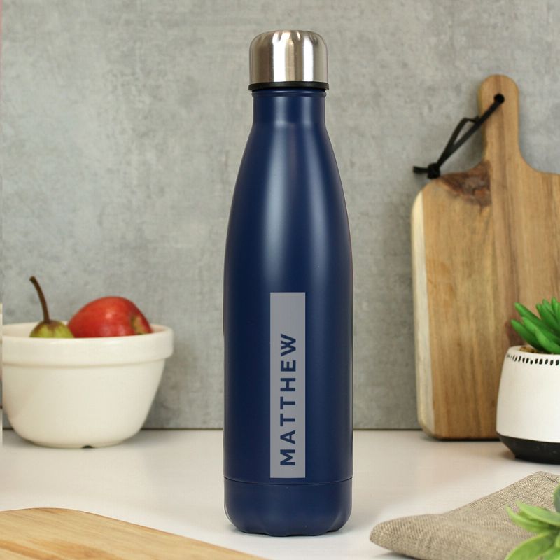 Personalised Rectangle Navy Blue Metal Insulated Drinks Bottle