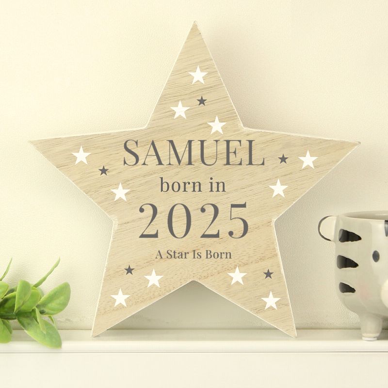 Personalised Born In 2025 Wooden Star Ornament