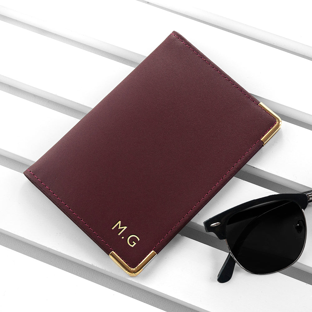 Personalised Burgundy Leather Passport Holder