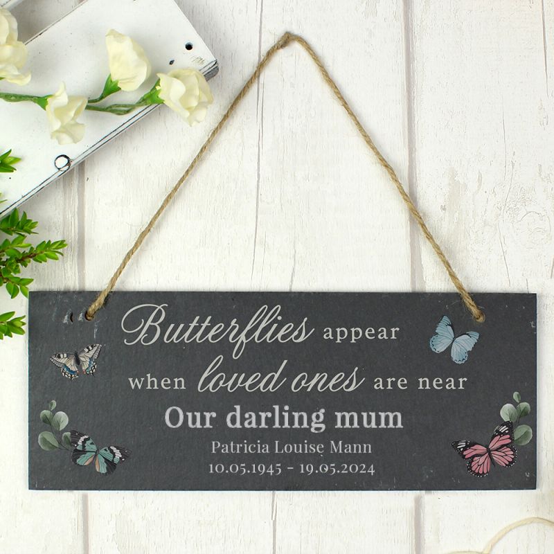 Personalised Memorial Butterflies Appear Slate Hanging Ornament