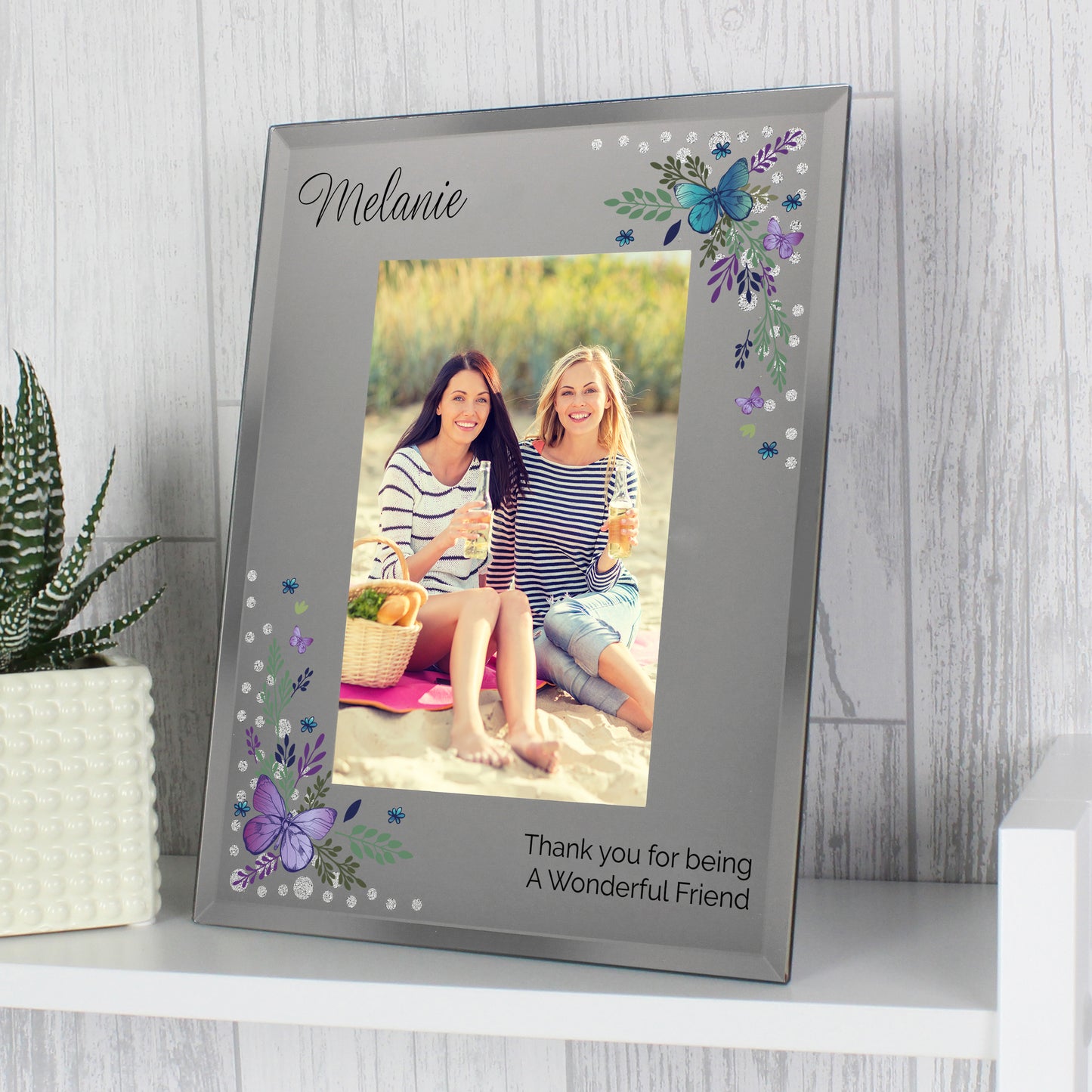 Personalised Butterfly Diamante Glass Photo Frame