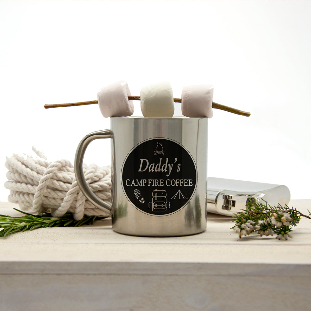 Personalised Daddy's Camp Fire Coffee Metal Mug