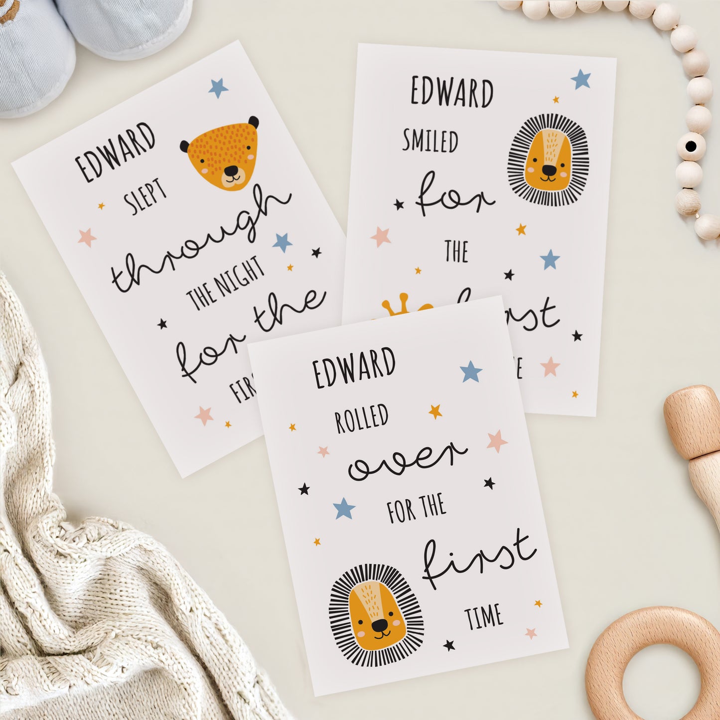 Personalised Animal Design Baby Milestone Moments Cards