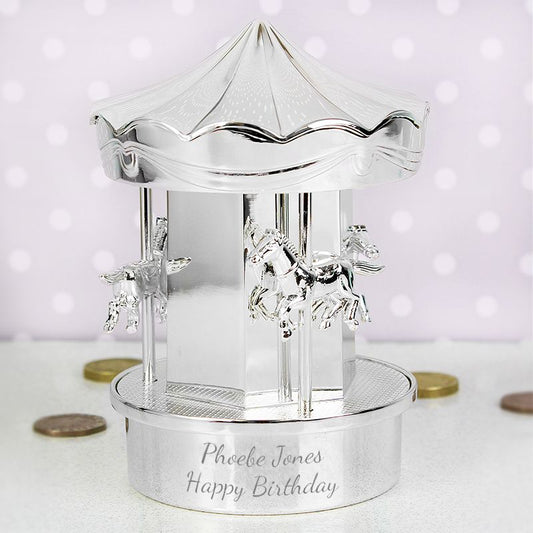 Personalised Silver Plated Carousel Money Box