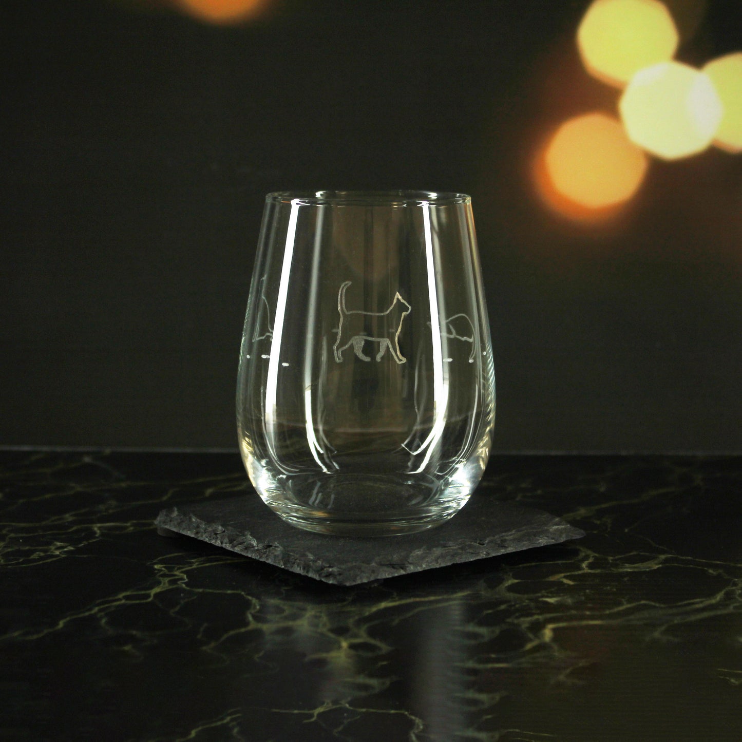 Set Of 4 Cat Design Gaia Stemless Wine Glasses