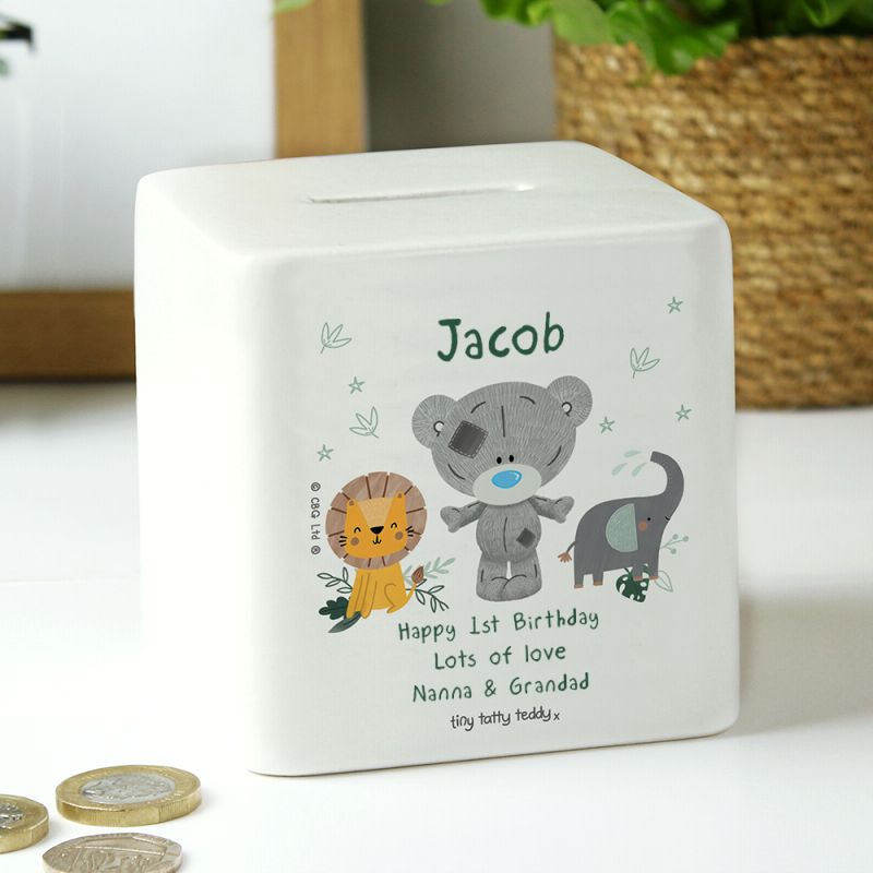 Personalised Tiny Tatty Teddy Jungle Animals Money Box