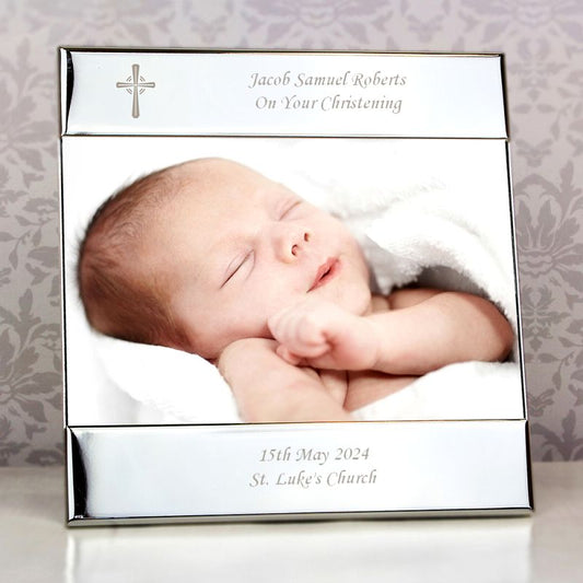 Personalised Cross Design Christening Photo Frame