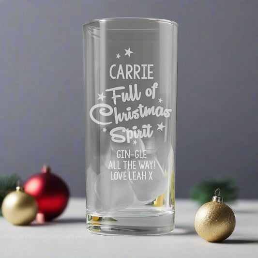 Personalised Full Of Christmas Spirit Hi Ball Glass