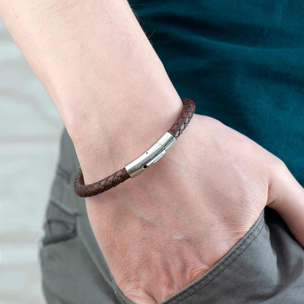 Personalised Men's Leather & Lava Bead Bracelet