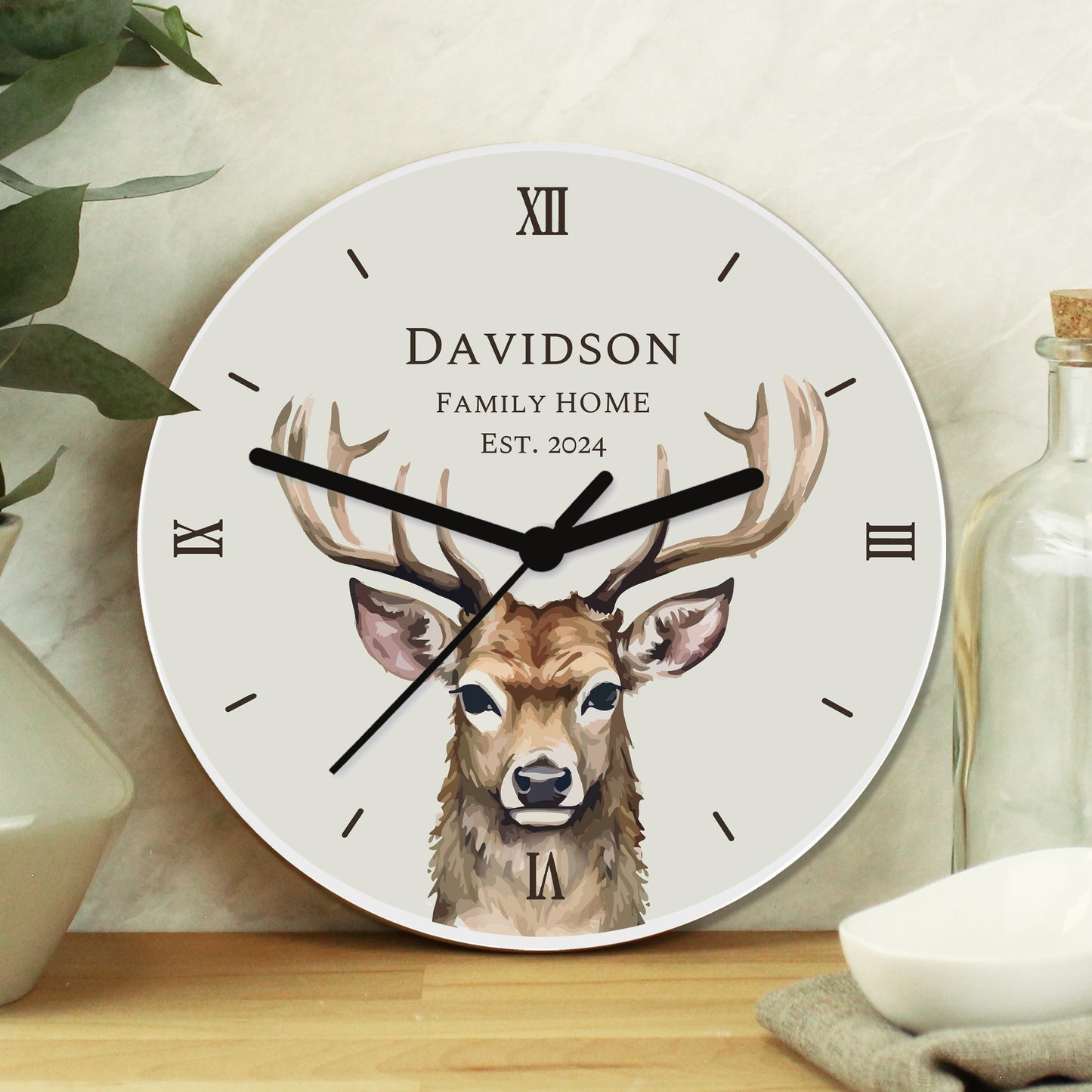 Personalised Watercolour Stag Wooden Wall Clock