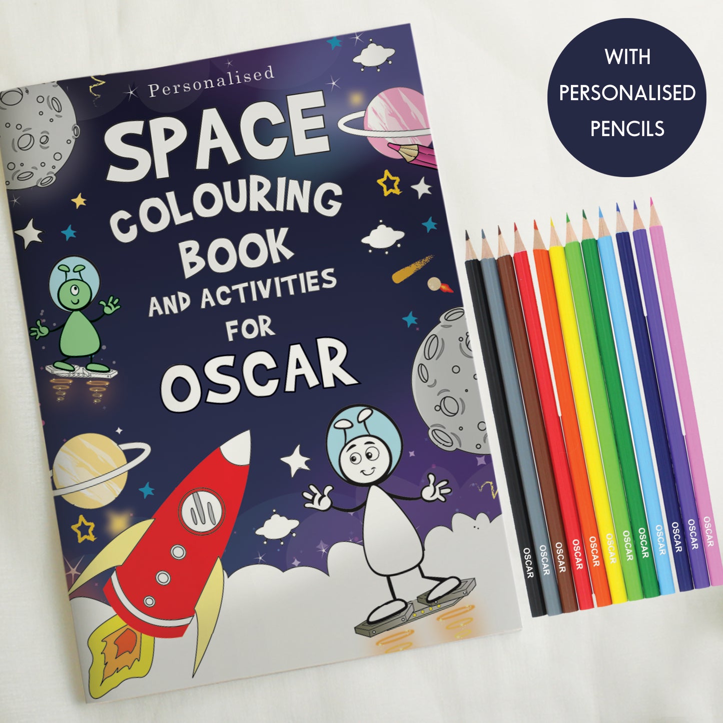 Personalised Space Colouring & Activity Book With Pencils