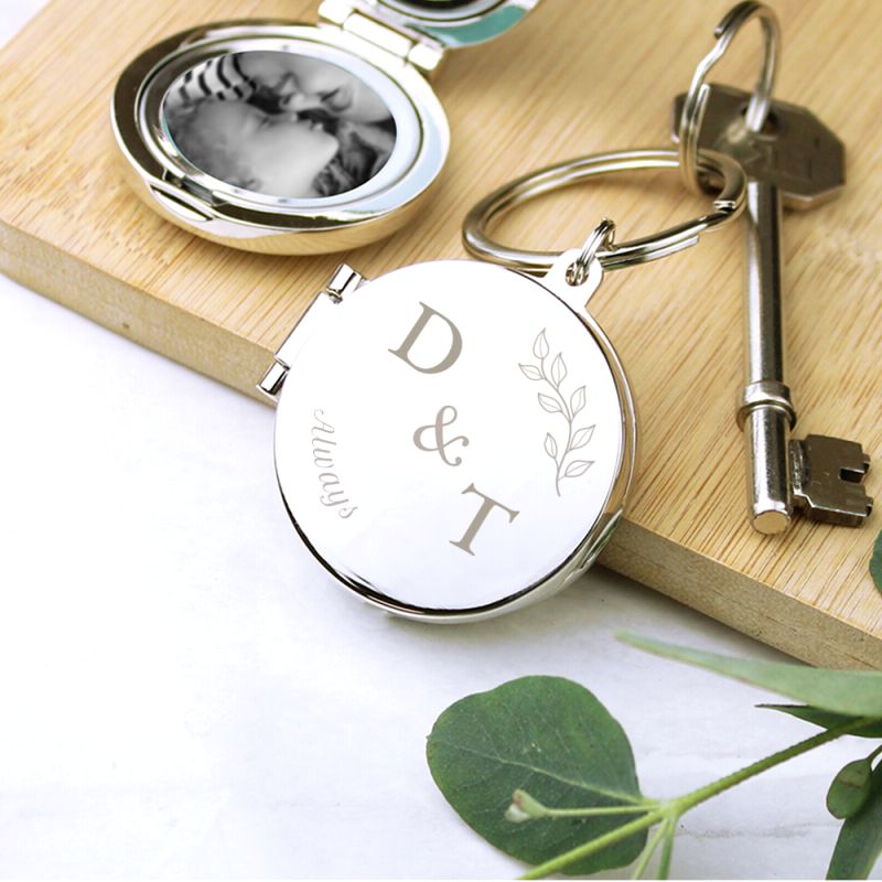 Personalised Leaf Design Couple's Initials Photo Frame Keyring