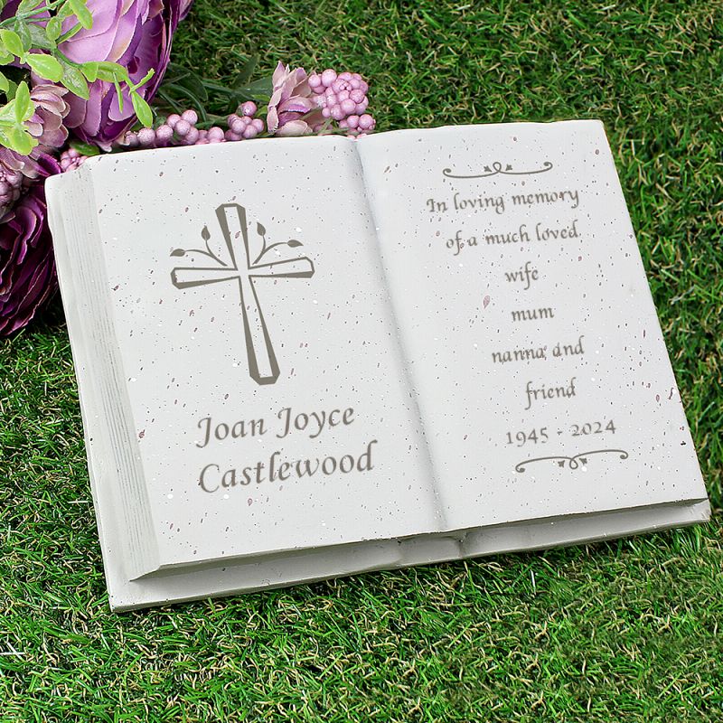 Personalised Cross Design Memorial Book Grave Ornament