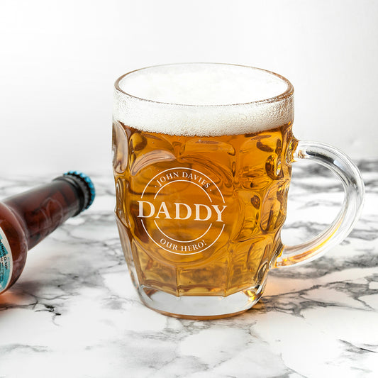 Daddy Our Hero Personalised Dimpled Pint Glass