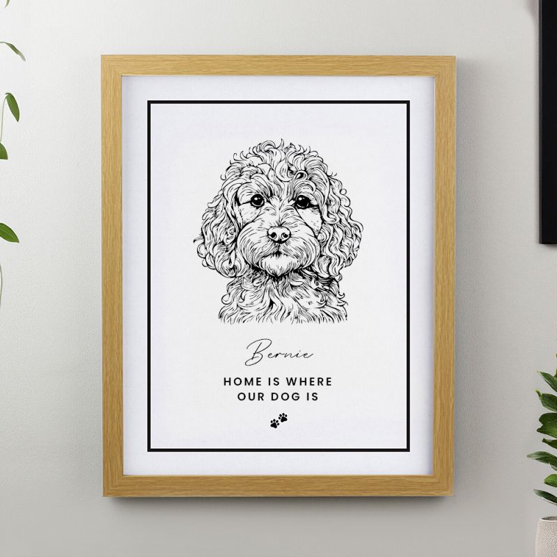 Personalised Dog Breed Oak Framed Print