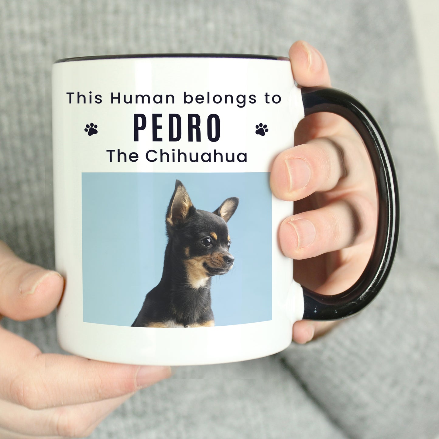 Personalised Pet Photo Upload Black Handled Mug