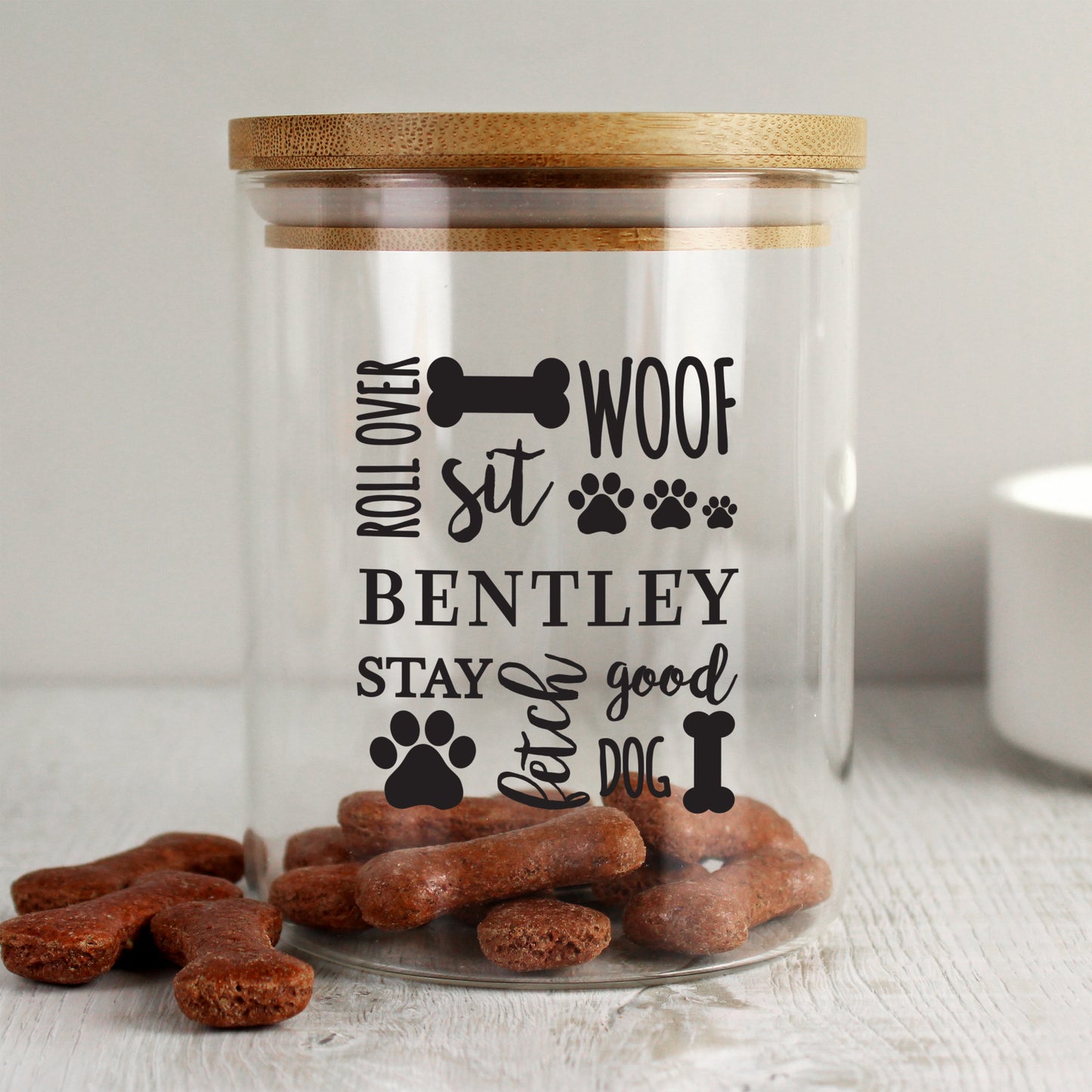 Personalised Glass Dog Treat Jar With Bamboo Lid