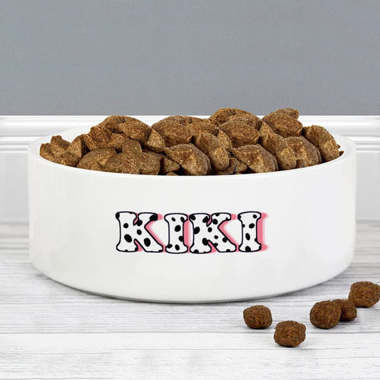 Personalised Pink Spots Medium Pet Food Bowl