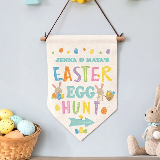 Personalised Easter Egg Hunt Linen Hanging Sign