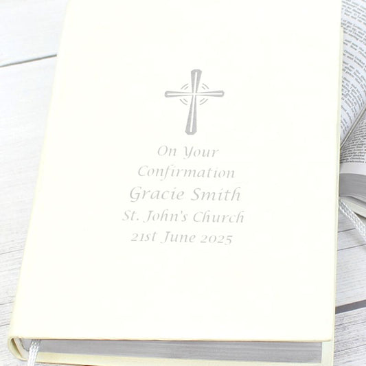 Personalised Silver Cross Design Eco-Friendly Companion Holy Bible