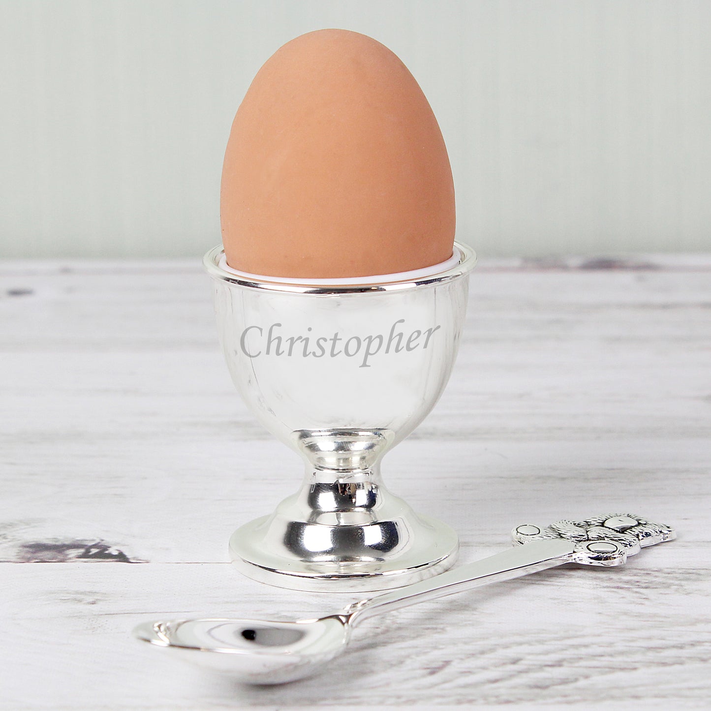 Personalised Silver Plated Egg Cup & Spoon Set