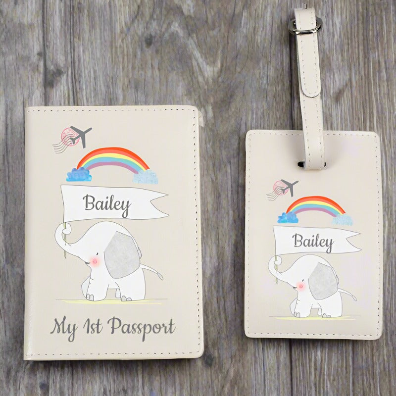 Personalised Elelphant Design My 1st Passport Holder & Luggage Tag Set