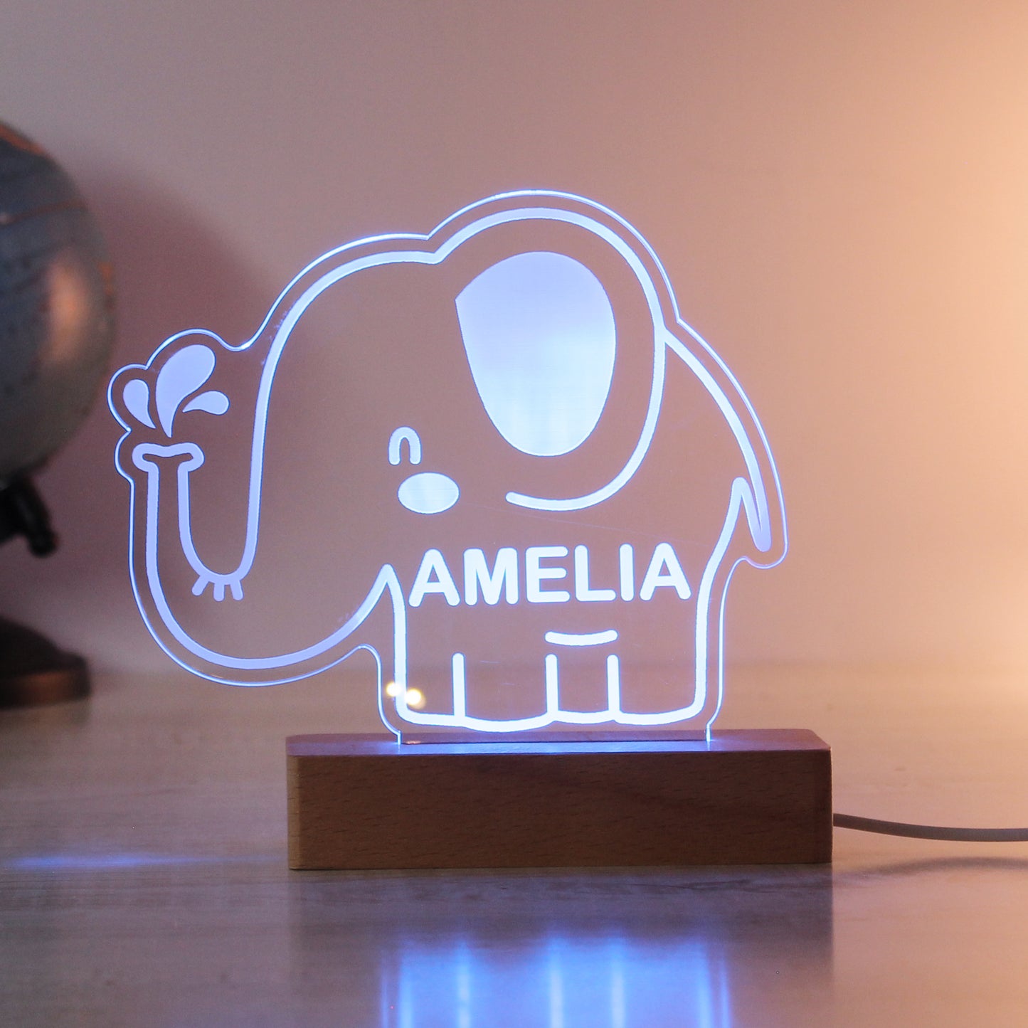 Personalised Elephant Wooden Based LED Night Light