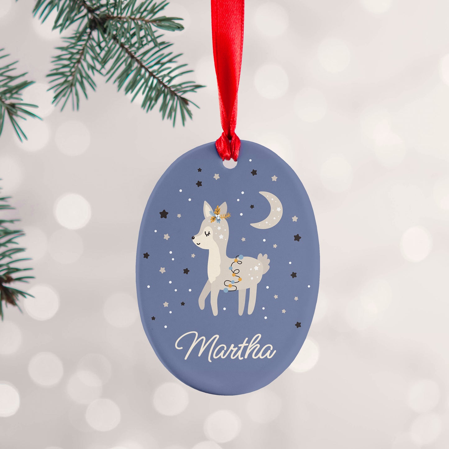 Personalised Moonlight Fawn Ceramic Christmas Decoration