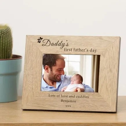 Personalised Daddy's First Father's Day Wooden Photo Frame