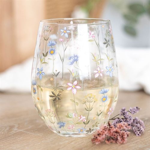 Floral Print Stemless Glass, Set Of 2