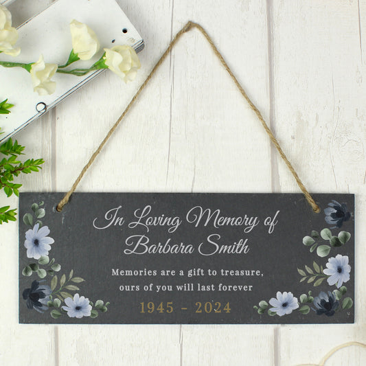 Personalised Memorial Floral Slate Hanging Plaque