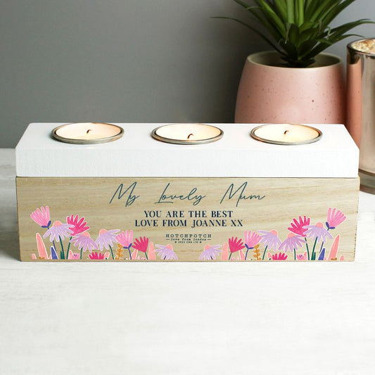 Personalised Wild Flower Triple Tealight Box