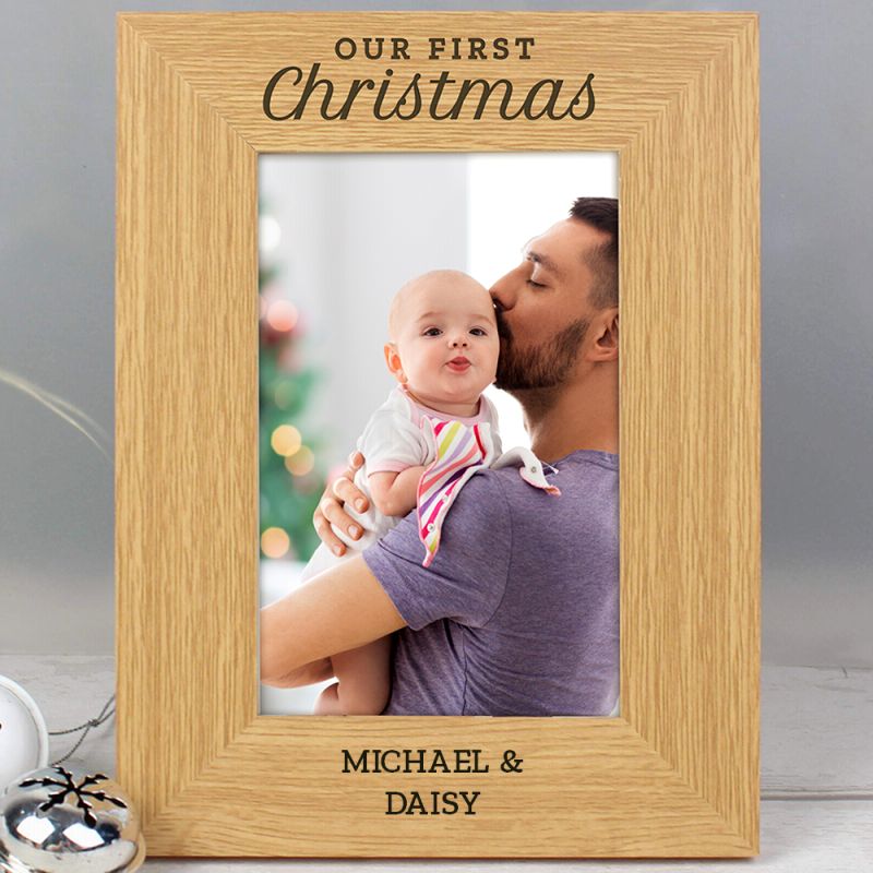 Personalised 'Our First Christmas' 6x4 Oak Finish Photo Frame