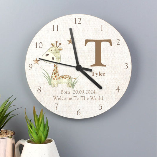 Personalised Giraffe Design Wooden Wall Clock