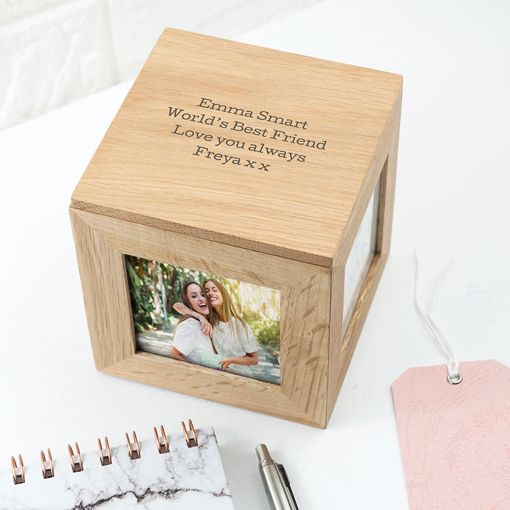 Personalised Oak Photo Frame Cube