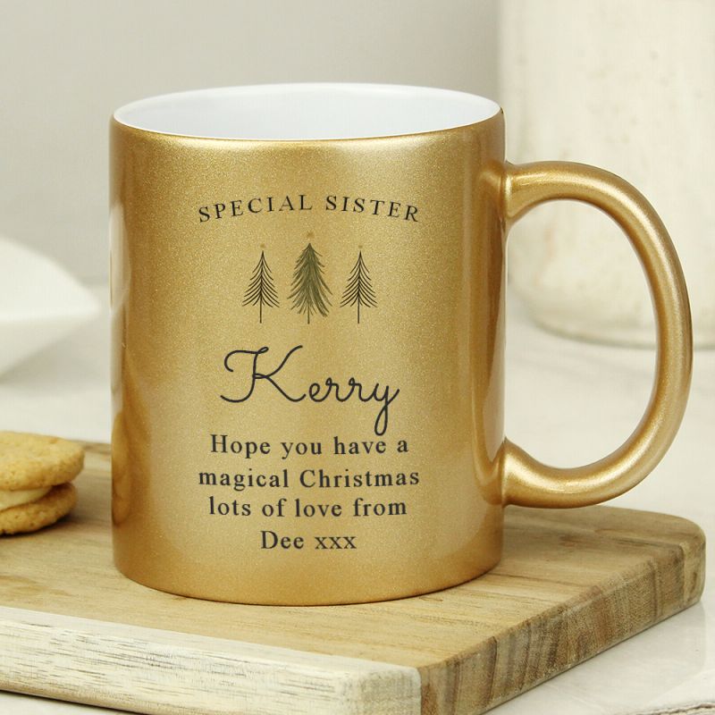 Personalised Christmas Tree Design Gold Mug