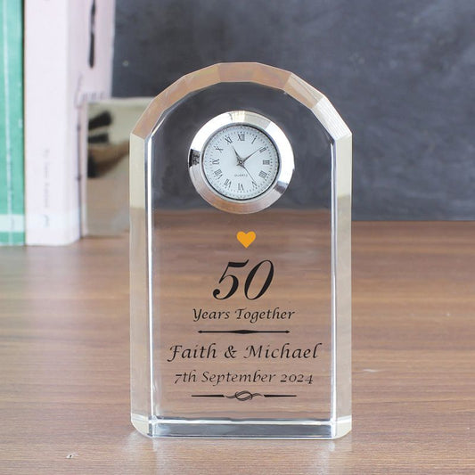 Personalised Golden Anniversary Crystal Miniature Clock