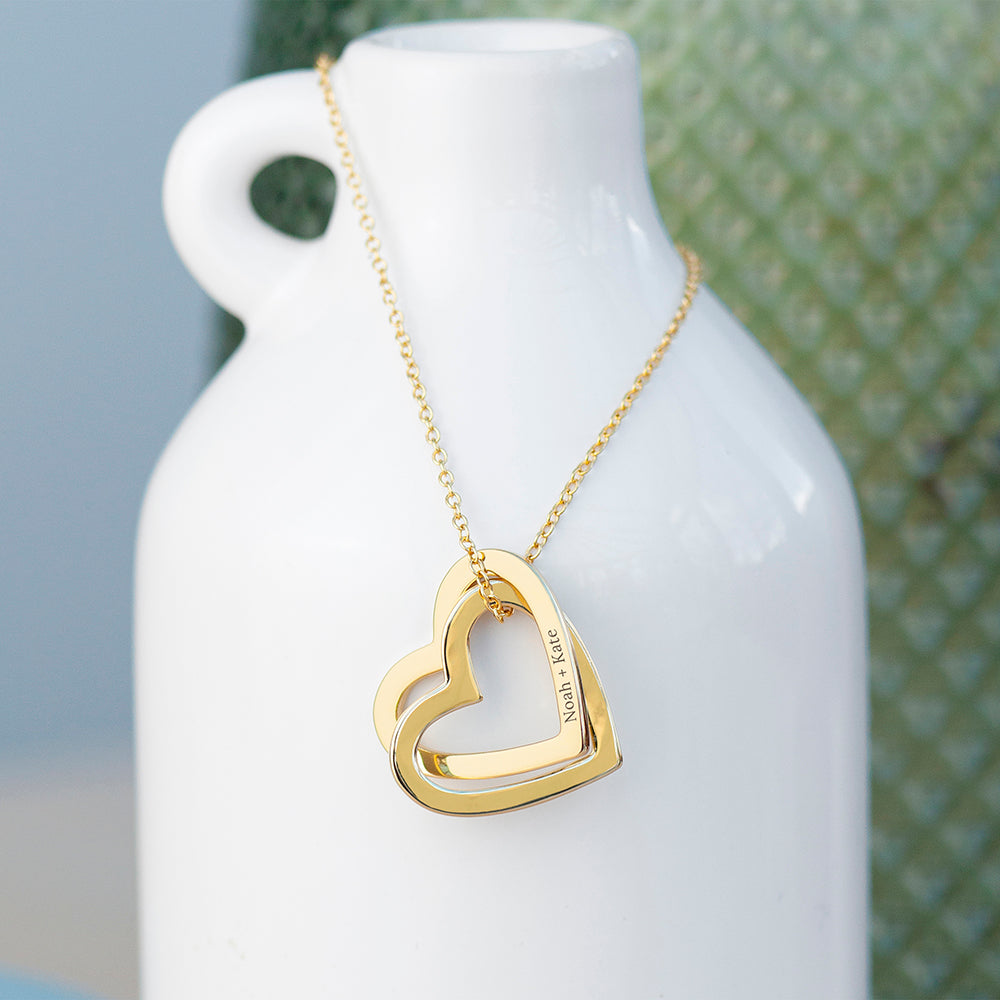 Personalised Entwined Hearts Gold Tone Necklace